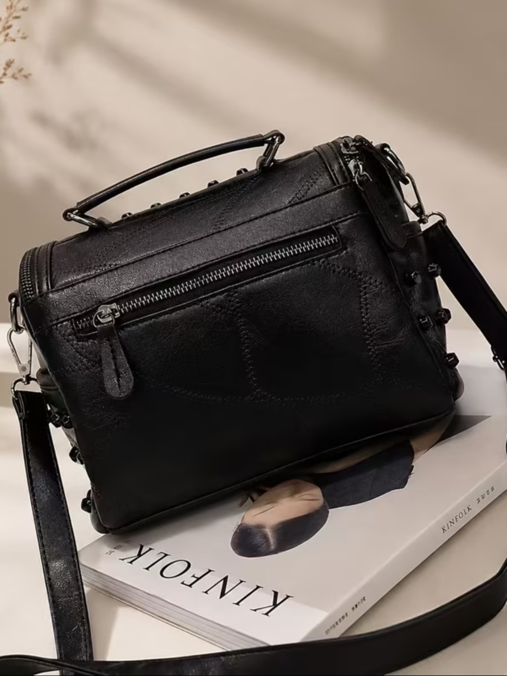 (A10) Studded Lambskin Leather Crossbody Bag - Picture 4 of 12